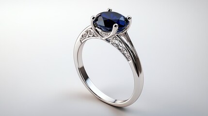 Emeraldcut sapphire ring with a platinum band and delicate filigree