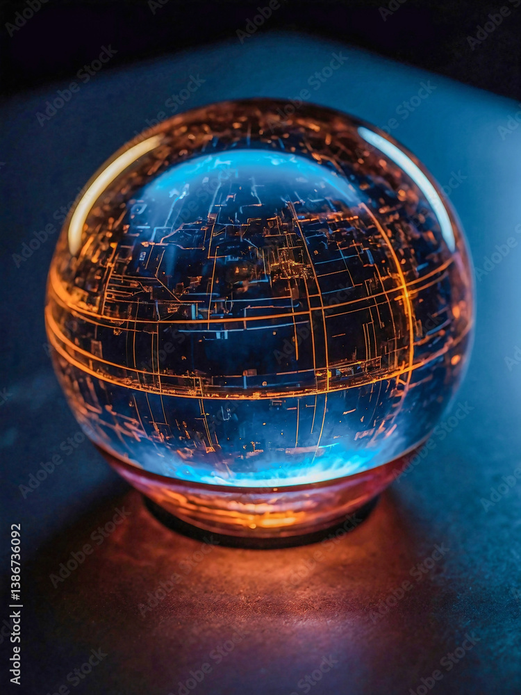 Poster glowing sphere design on a smooth surface.
