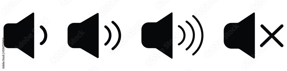 Poster sound volume icons set, sound volume icons set with different signal levels on white background. sou