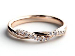 Twisted band engagement ring with small diamond accents arranged in an infinity loop