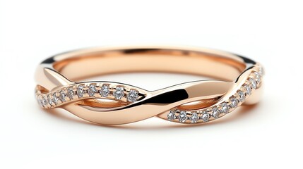 Twisted rose gold band with small diamonds woven into the design