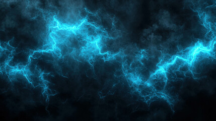 Fototapeta premium Dramatic Electric Blue Lightning Strikes over Dark Stormy Background with Intense Energy