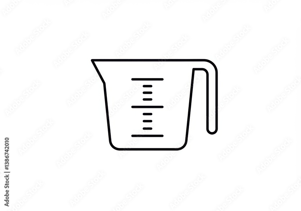 Poster a simple line drawing of a measuring cup with a handle and measurement markings on a white backgroun