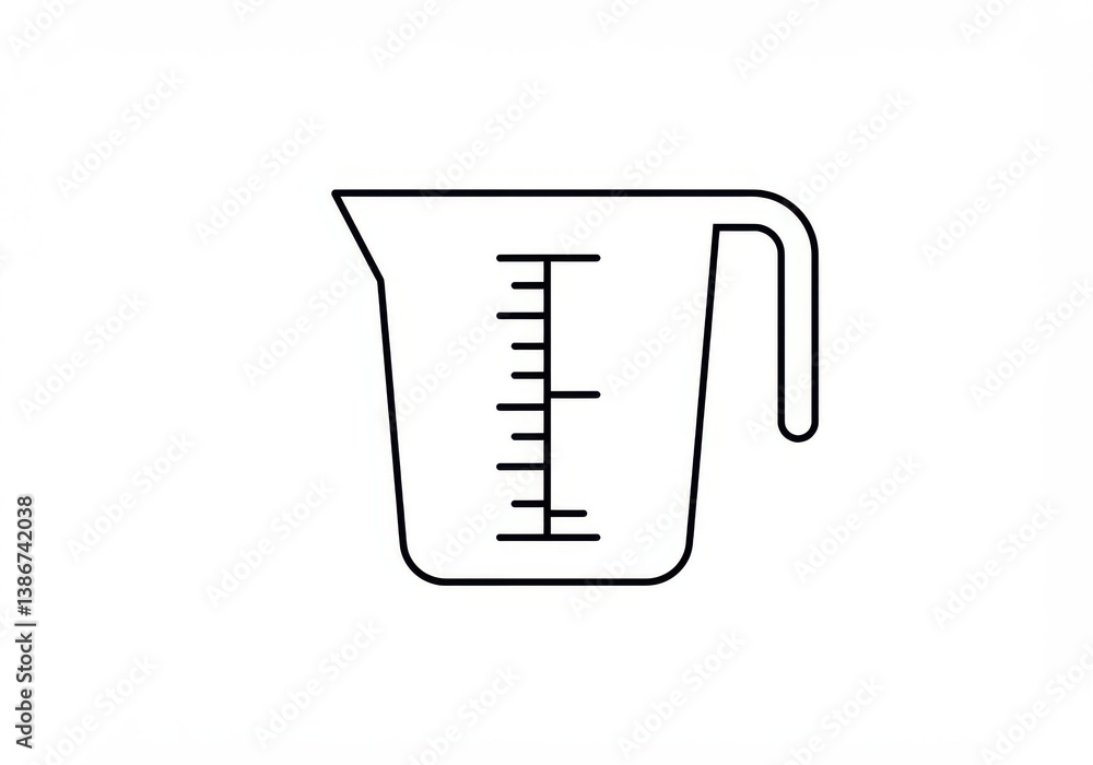 Poster a simple line drawing of a measuring cup with a handle and measurement markings on a white backgroun