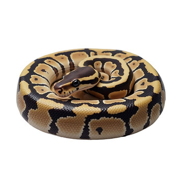 Coiled Ball Python Snake with Classic Patterned Scales on Transparent Background
