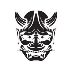 Oni mask Japanese culture with horned red mask vector silhouette style illustration	