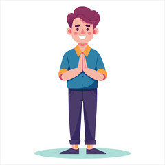 Smiling Man in Namaste Pose - A Friendly Greeting