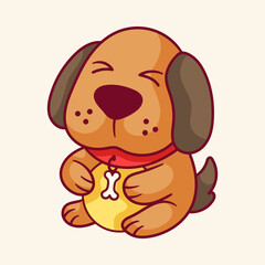 Cute kawaii dog hugging ball cartoon vector illustration. Animal character for kids t-shirt, sticker, drawing, coloring book page, emoji, emoticon