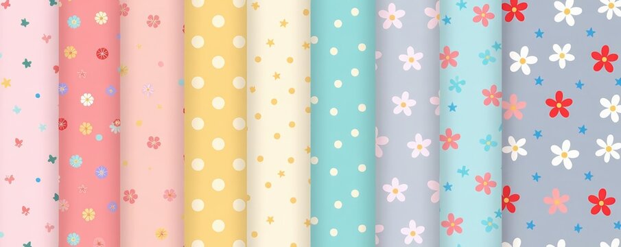 Collection of simple basic patterns in pastel hues, basic, soft