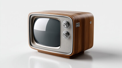 Vintage Wooden Retro TV  Mockup with Wooden Frame Isolated on White Background.