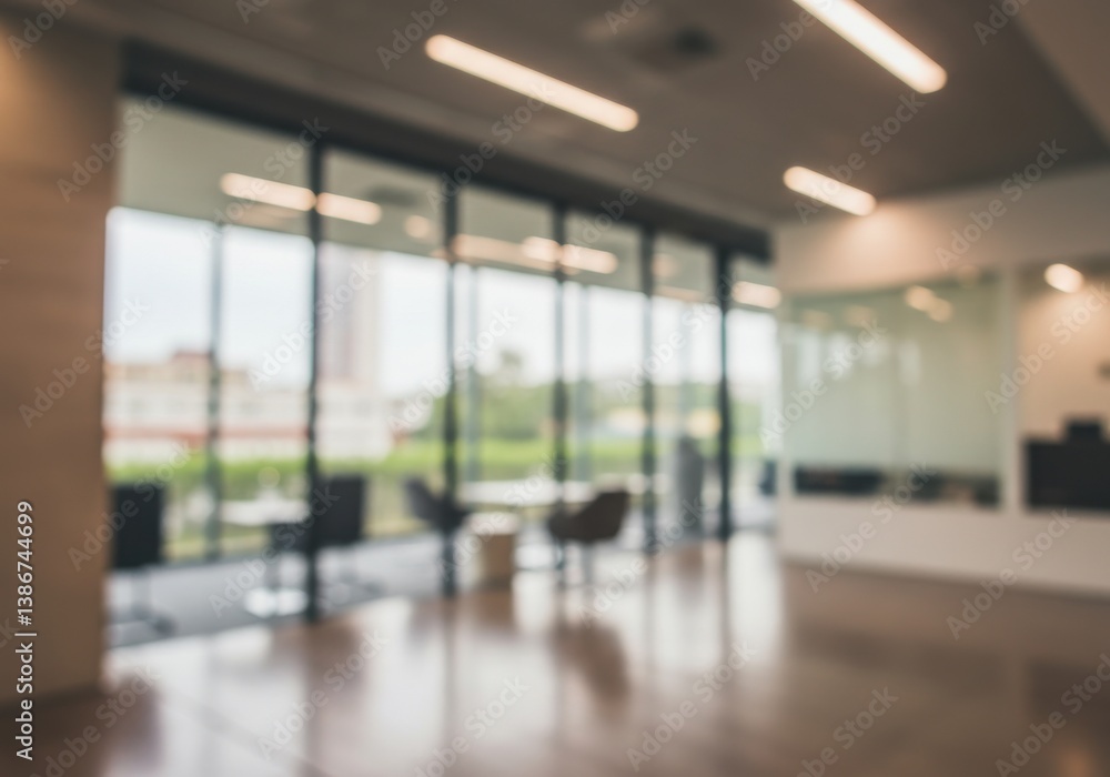 Aufkleber blurred office interior with large windows and chairs creating a soft and airy atmosphere inside spa