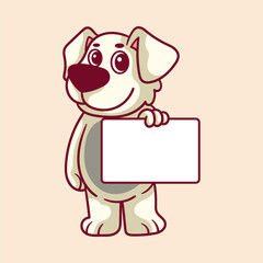 Cute kawaii dog holding blank board cartoon vector illustration. Animal character for kids t-shirt, sticker, drawing, coloring book page, emoji, emoticon