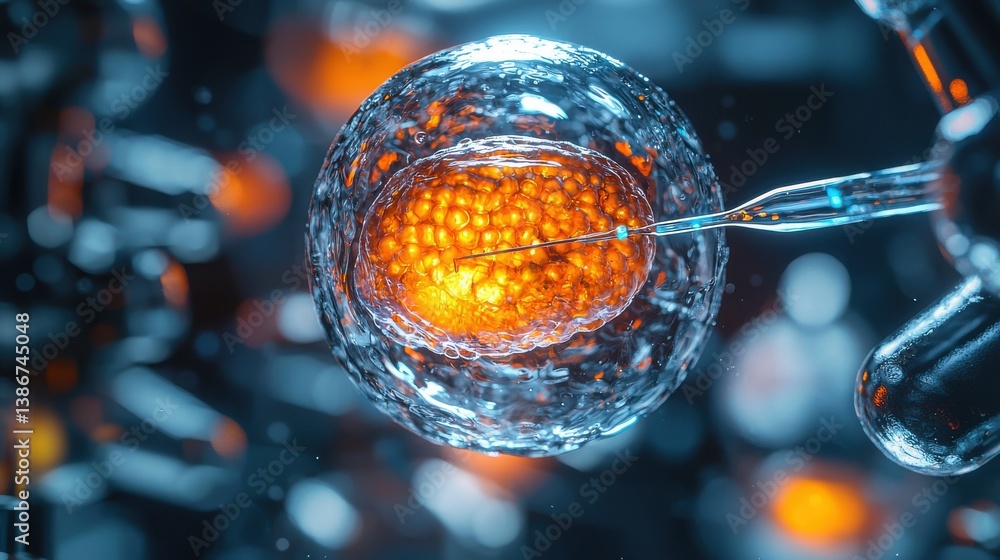Poster ivf - in vitro fertilization process, cell manipulation in a scientific environment with illuminated