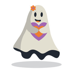 Funny Halloween Ghost with Cute Cartoon Design Concept. Halloween Trick or Treat. Vector Character.
