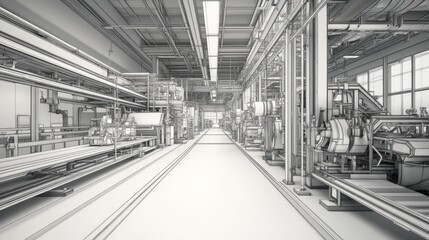 Fototapeta premium Interior view of a factory with machinery and equipment.