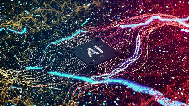 Exploring advancements in artificial intelligence through intricate circuit designs and vibrant digital landscapes
