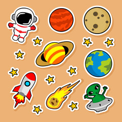 vector colorful hand drawn space planet theme stickers collection