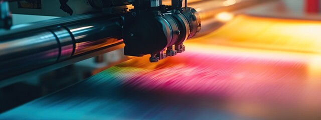 Vinyl printing machine in operation printing banners in modern printing industry