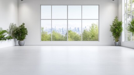 Obraz premium Empty, bright, modern space with city view