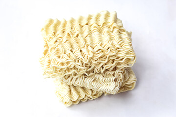 raw instant noodles isolated on white background