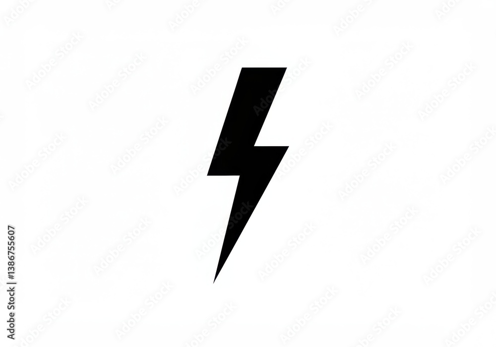 Poster a black lightning bolt symbol centered on a plain white background in a minimalist style design grap
