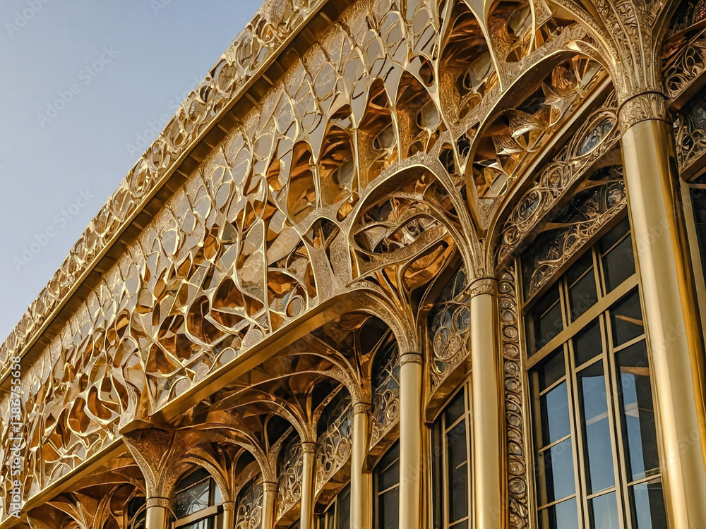 Poster gold architectural design with intricate forms.