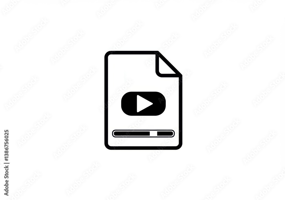 Poster a simple black and white icon depicting a video file with a play button and a loading bar visible
