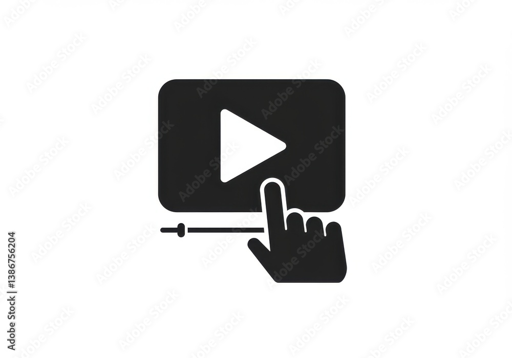 Poster a black and white icon showing a play button with a hand adjusting the progress bar below it