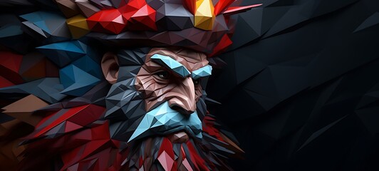 abstrak mozaic color of Tengu Clown in drakness scary, ai generative