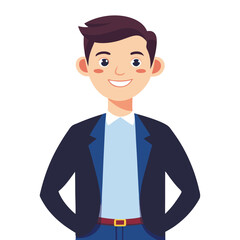 Smiling man in a suit, portrait style for business, office or success.