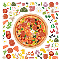vector image pizza with toppings illustrations
