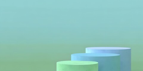 Serene pastel cylinders ascending against a soft, gradient teal backdrop, evoking calmness and minimalist elegance.