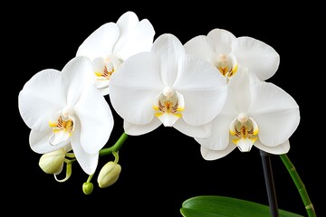Elegant White Orchid Bouquet on Black Background for Floral Design