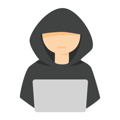 Hacker with laptop computer stealing confidential data, hacking