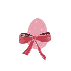 Easter pink egg with red bow. Isolated, in vector technique. Create pattern, banner, fabric