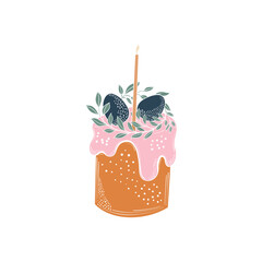 Easter cake with eggs and leaves. Isolated, in vector technique. Sweet vector cake 