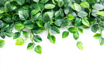 Vibrant Green Leaves Cascading Over a Bright White Background for Nature and Interior Decor Themes