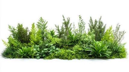 Vibrant Green Plants and Ferns Arrangement on a Clean White Background for Gardening and Interior Design Inspiration