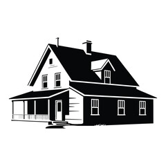 Farmhouse Silhouette, Vector, Icon, Logo, White Background.