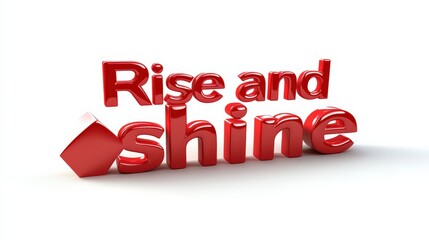 Motivational Phrase Rise and Shine in Glossy Red 3D Typography