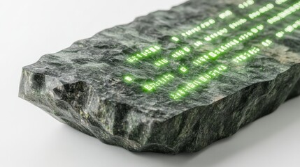 Futuristic Stone Tablet with Glowing Symbols and Text Display