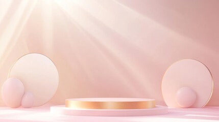 Fototapeta premium Pastel pink podium, sunlight, empty display, digital render, product showcase, minimal, 3d, illustration