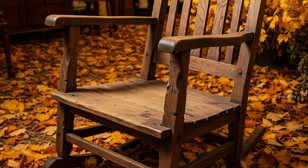 Rustic Wooden Rocking Chair Amidst Autumn Leaves AI Generated