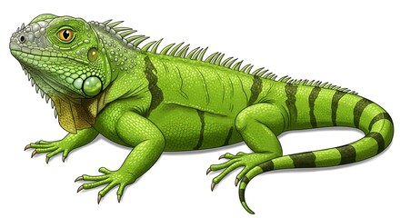 Fototapeta premium Green Iguana: Detailed Illustration of a Reptile AI Generated