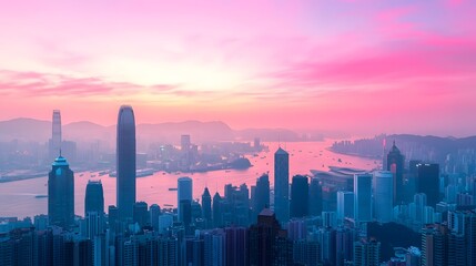 Fototapeta premium Stunning cityscape with skyscrapers and skyline at sunset