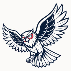Fototapeta premium Fierce flying owl logo mascot with open wings and claws in dynamic sport style.