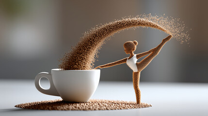 Miniature Dancer Emerging from Coffee Grounds in Cup
