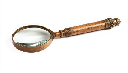 Vintage Magnifying Glass on White Background for Close Inspection and Study, Perfect for Educational Purposes and Artistic Displays