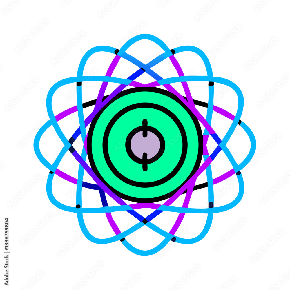 Poster abstract atom symbol design colorful circular orbiting energy