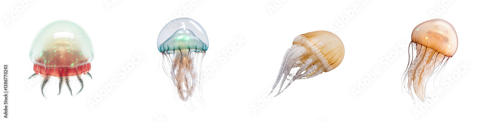 Poster colorful jellyfish displaying diversity in shape and size underwater environment